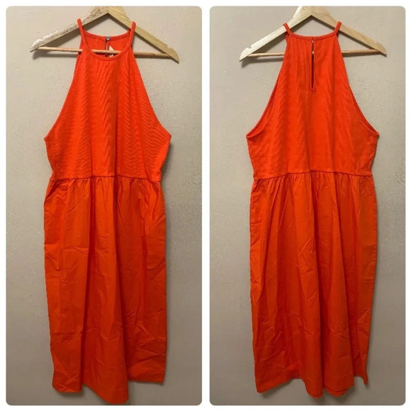 Boden Ribbed Halterneck Midi Dress in Orange Size 16 Size 18 NWT New - Picture 3 of 14